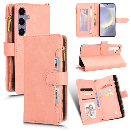 Samsung Galaxy S24 5G Litchi Texture Zipper Leather Phone Case - Pink