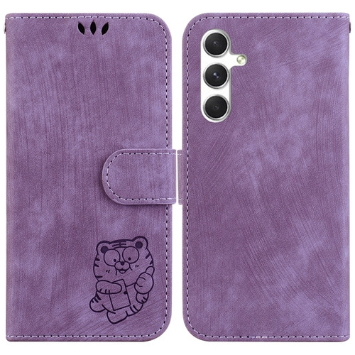 Samsung Galaxy S24 5G Little Tiger Embossed Leather Phone Case - Purple