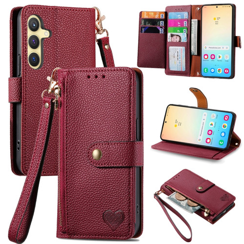 Samsung Galaxy S24 5G Love Zipper Lanyard Leather Phone Case - Red