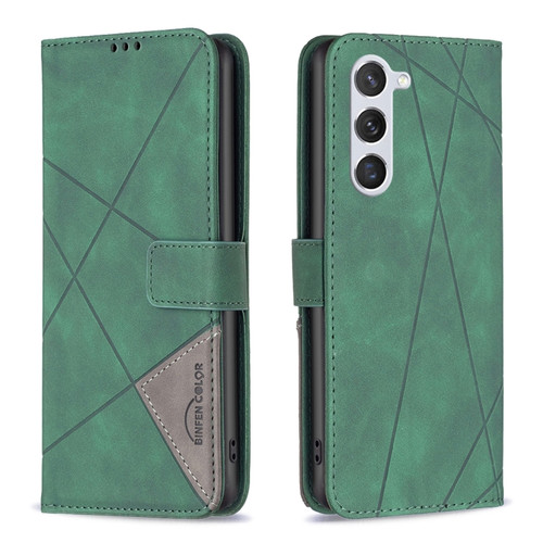 Samsung Galaxy S24 5G Magnetic Buckle Rhombus Texture Leather Phone Case - Green