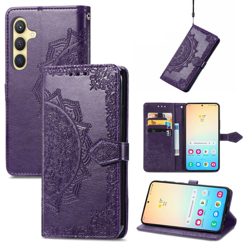 Samsung Galaxy S24 5G Mandala Flower Embossed Leather Phone Case - Purple