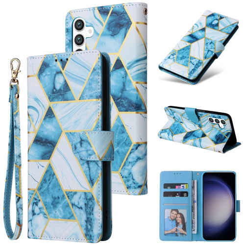 Samsung Galaxy S24 5G Marble Bronzing Stitching Leather Phone Case - Blue