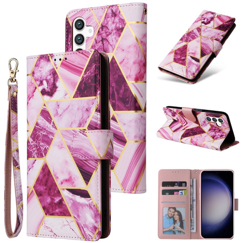 Samsung Galaxy S24 5G Marble Bronzing Stitching Leather Phone Case - Purple
