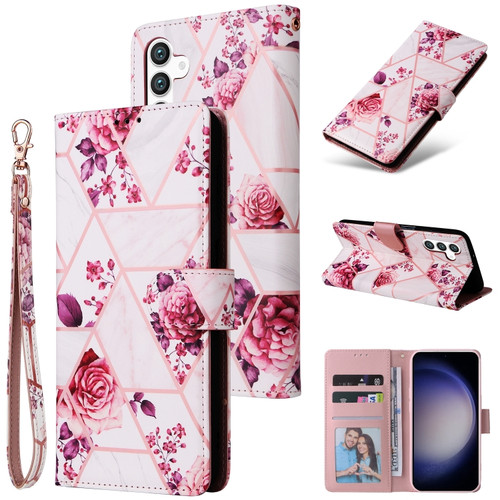 Samsung Galaxy S24 5G Marble Bronzing Stitching Leather Phone Case - Rose Gold