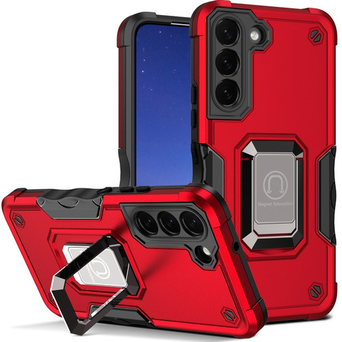 Samsung Galaxy S24 5G Non-slip Shockproof Armor Phone Case with Ring Holder - Red