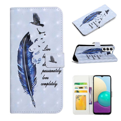 Samsung Galaxy S24 5G Oil Embossed 3D Drawing Leather Phone Case - Blue Feather