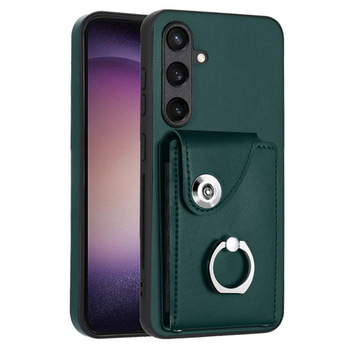 Samsung Galaxy S24 5G Organ Card Bag Ring Holder PU Phone Case - Green
