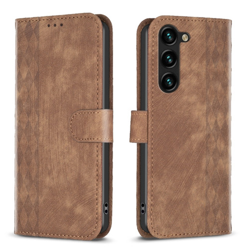 Samsung Galaxy S24 5G Plaid Embossed Leather Phone Case - Brown
