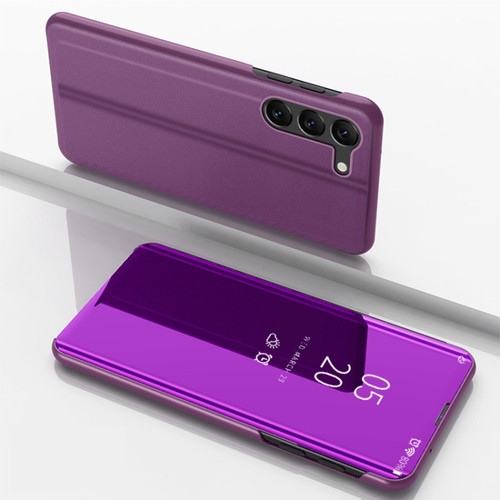 Samsung Galaxy S24 5G Plated Mirror Horizontal Flip Leather Phone Case with Holder - Purple