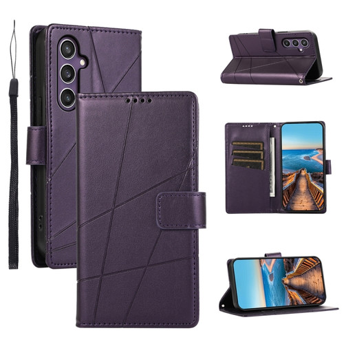 Samsung Galaxy S24 5G PU Genuine Leather Texture Embossed Line Phone Case - Purple