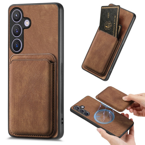 Samsung Galaxy S24 5G Retro Leather Card Bag Magnetic Phone Case - Brown