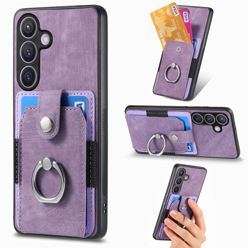 Samsung Galaxy S24 5G Retro Skin-feel Ring Card Wallet Phone Case - Purple