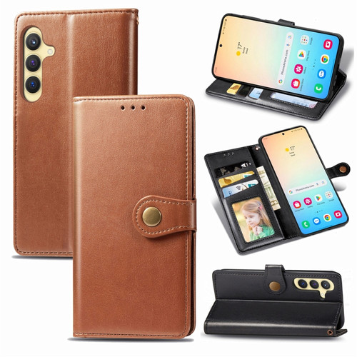 Samsung Galaxy S24 5G Retro Solid Color Buckle Leather Phone Case - Brown