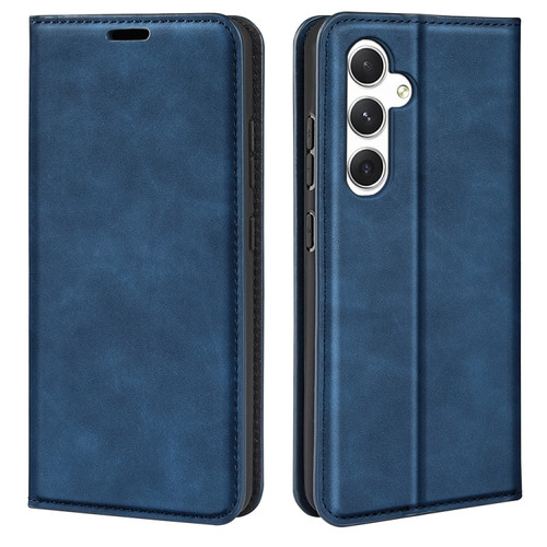 Samsung Galaxy S24 5G Retro-skin Magnetic Suction Leather Phone Case - Dark Blue