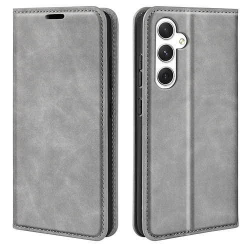 Samsung Galaxy S24 5G Retro-skin Magnetic Suction Leather Phone Case - Grey