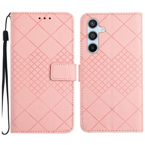 Samsung Galaxy S24 5G Rhombic Grid Texture Leather Phone Case - Pink