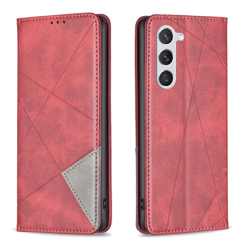 Samsung Galaxy S24 5G Rhombus Texture Magnetic Leather Phone Case - Red