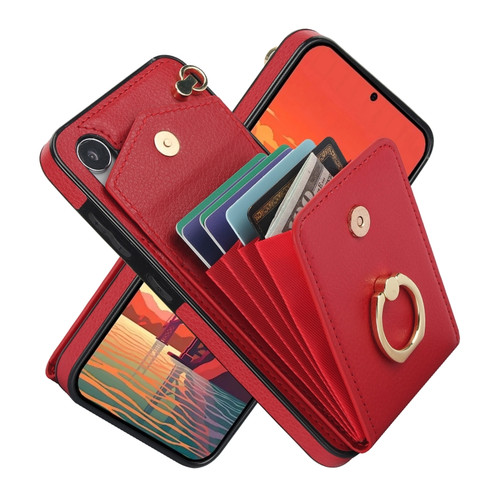 Samsung Galaxy S24 5G Ring Holder RFID Card Slot Phone Case - Red