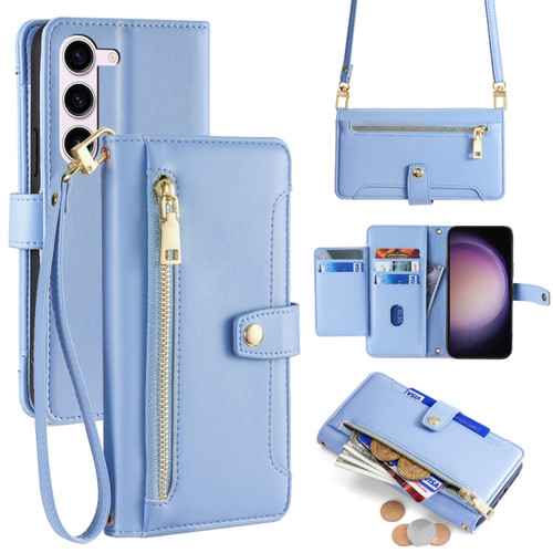 Samsung Galaxy S24 5G Sheep Texture Cross-body Zipper Wallet Leather Phone Case - Blue