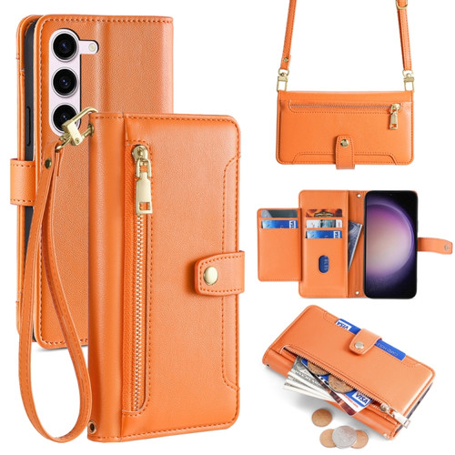 Samsung Galaxy S24 5G Sheep Texture Cross-body Zipper Wallet Leather Phone Case - Orange