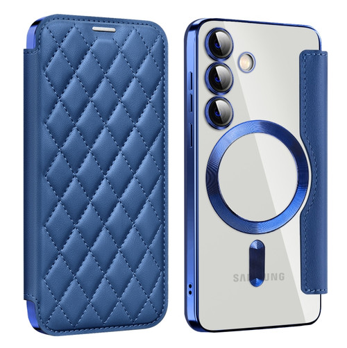 Samsung Galaxy S24 5G Shield Magsafe RFID Anti-theft Rhombus Leather Phone Case - Dark Blue