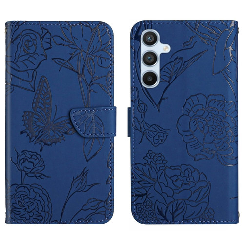 Samsung Galaxy S24 5G Skin Feel Butterfly Embossed Flip Leather Phone Case - Blue