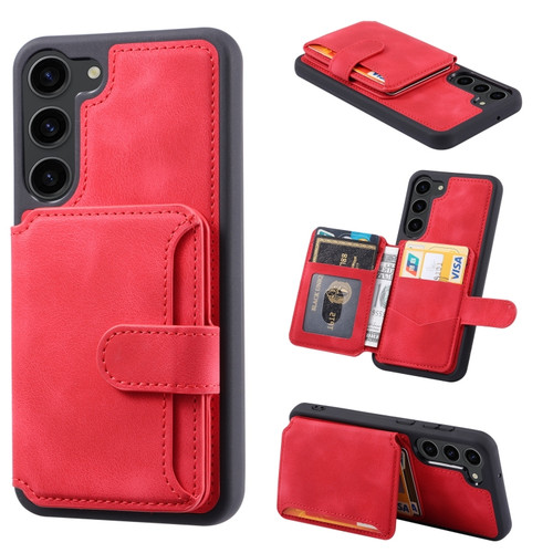 Samsung Galaxy S24 5G Skin Feel Dream RFID Anti-theft PU Card Bag Phone Case - Red