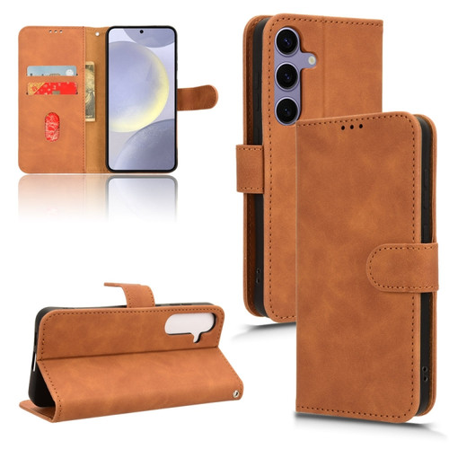 Samsung Galaxy S24 5G Skin Feel Magnetic Flip Leather Phone Case - Brown