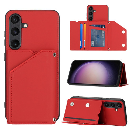 Samsung Galaxy S24 5G Skin Feel PU + TPU + PC Card Slots Phone Case - Red