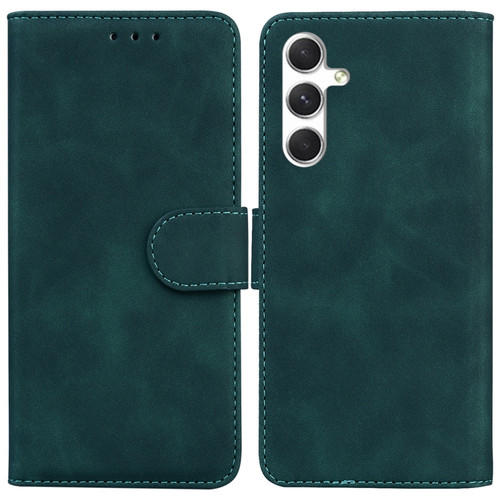 Samsung Galaxy S24 5G Skin Feel Pure Color Flip Leather Phone Case - Green