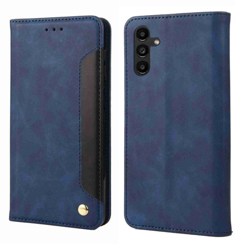 Samsung Galaxy S24 5G Skin Feel Splicing Leather Phone Case - Blue