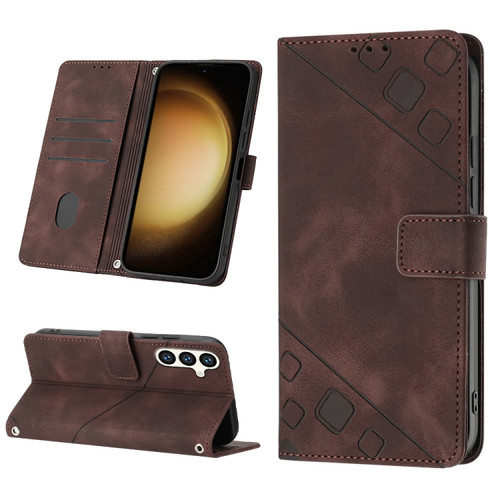 Samsung Galaxy S24 5G Skin-feel Embossed Leather Phone Case - Brown