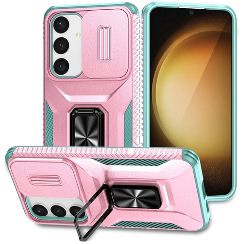 Samsung Galaxy S24 5G Sliding Camshield Holder Phone Case - Pink + Grey Green