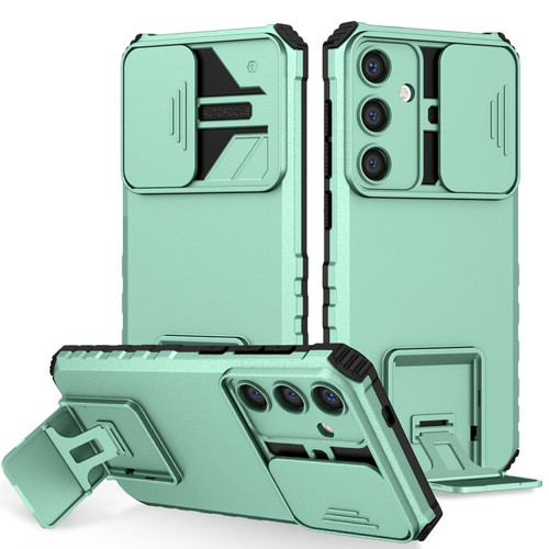 Samsung Galaxy S24 5G Stereoscopic Holder Sliding Camshield Phone Case - Light Green