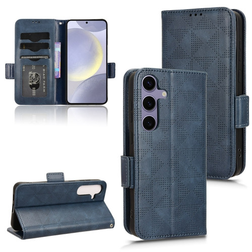 Samsung Galaxy S24 5G Symmetrical Triangle Leather Phone Case - Blue