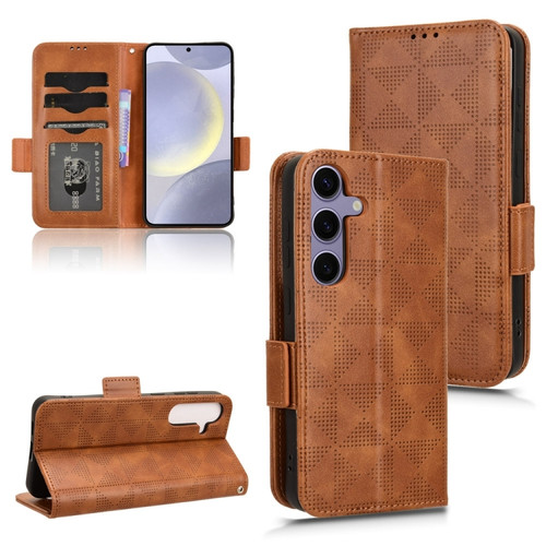 Samsung Galaxy S24 5G Symmetrical Triangle Leather Phone Case - Brown