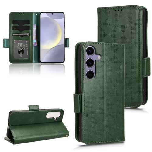 Samsung Galaxy S24 5G Symmetrical Triangle Leather Phone Case - Green