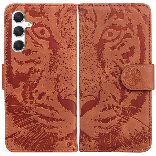 Samsung Galaxy S24 5G Tiger Embossing Pattern Flip Leather Phone Case - Brown