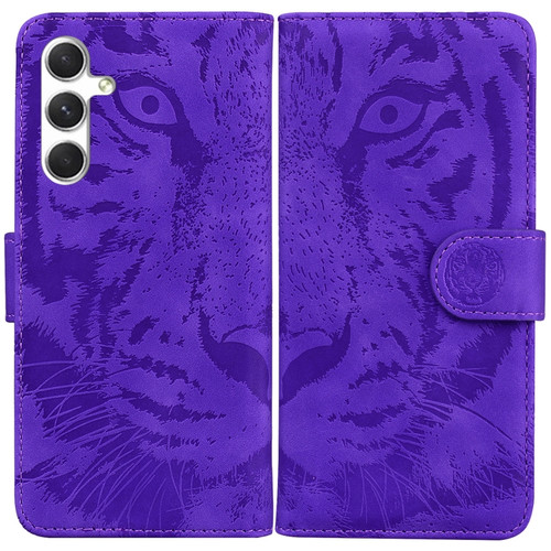 Samsung Galaxy S24 5G Tiger Embossing Pattern Flip Leather Phone Case - Purple