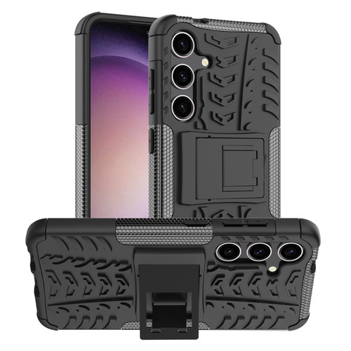 Samsung Galaxy S24 5G Tire Texture TPU + PC Phone Case with Holder - Black