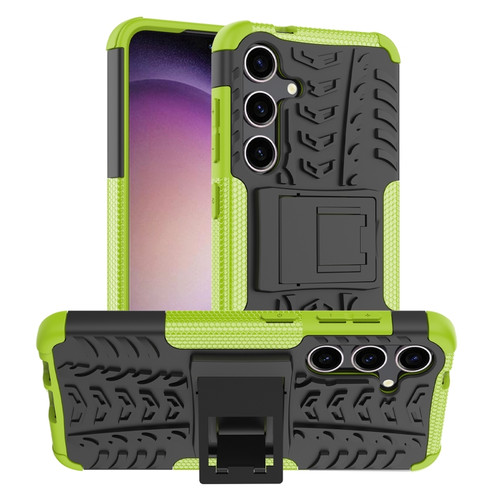 Samsung Galaxy S24 5G Tire Texture TPU + PC Phone Case with Holder - Green