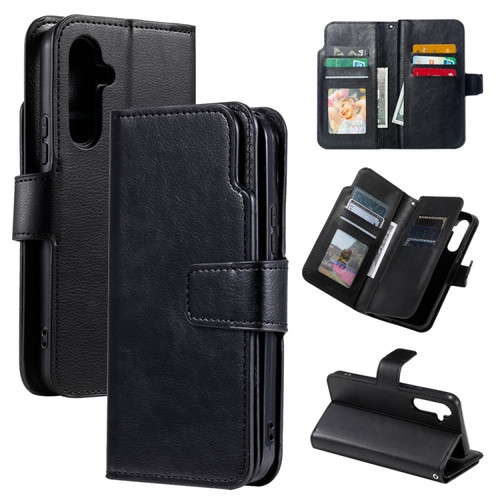 Samsung Galaxy S24 5G Tri-Fold 9-Card Wallets Leather Phone Case - Black