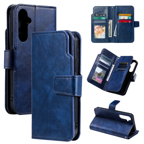 Samsung Galaxy S24 5G Tri-Fold 9-Card Wallets Leather Phone Case - Blue