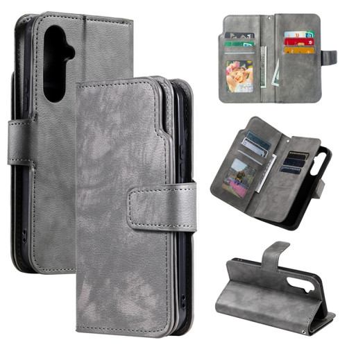 Samsung Galaxy S24 5G Tri-Fold 9-Card Wallets Leather Phone Case - Grey