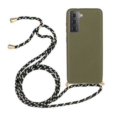 Samsung Galaxy S24 5G Wheat Straw Material + TPU Phone Case with Lanyard - Army Green