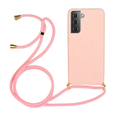 Samsung Galaxy S24 5G Wheat Straw Material + TPU Phone Case with Lanyard - Pink