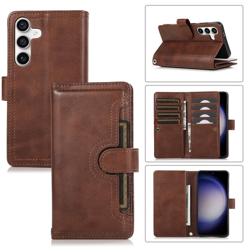 Samsung Galaxy S24 5G Wristband Card Slot Leather Phone Case - Coffee