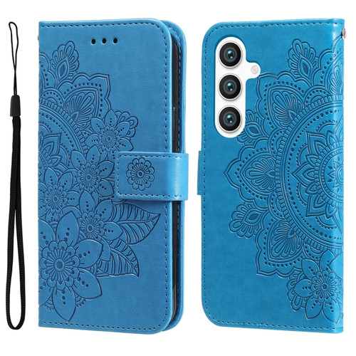Samsung Galaxy S24 7-petal Flowers Embossing Leather Phone Case - Blue