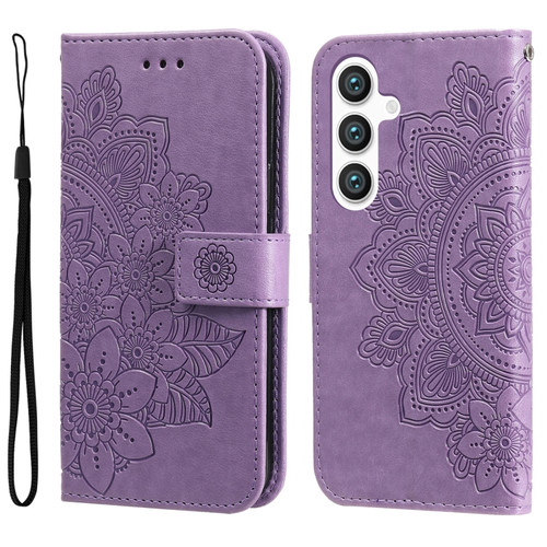 Samsung Galaxy S24 7-petal Flowers Embossing Leather Phone Case - Light Purple