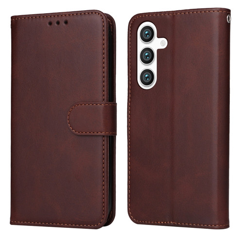 Samsung Galaxy S24 Classic Calf Texture Flip Leather Phone Case - Brown